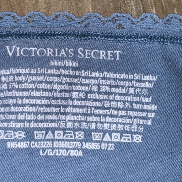 VICTORIA SECRET BLUE ALPINE ANGEL HIGH WAIST LACE TRIM COTTON BIKINI PANTY LARGE - Picture 9 of 13